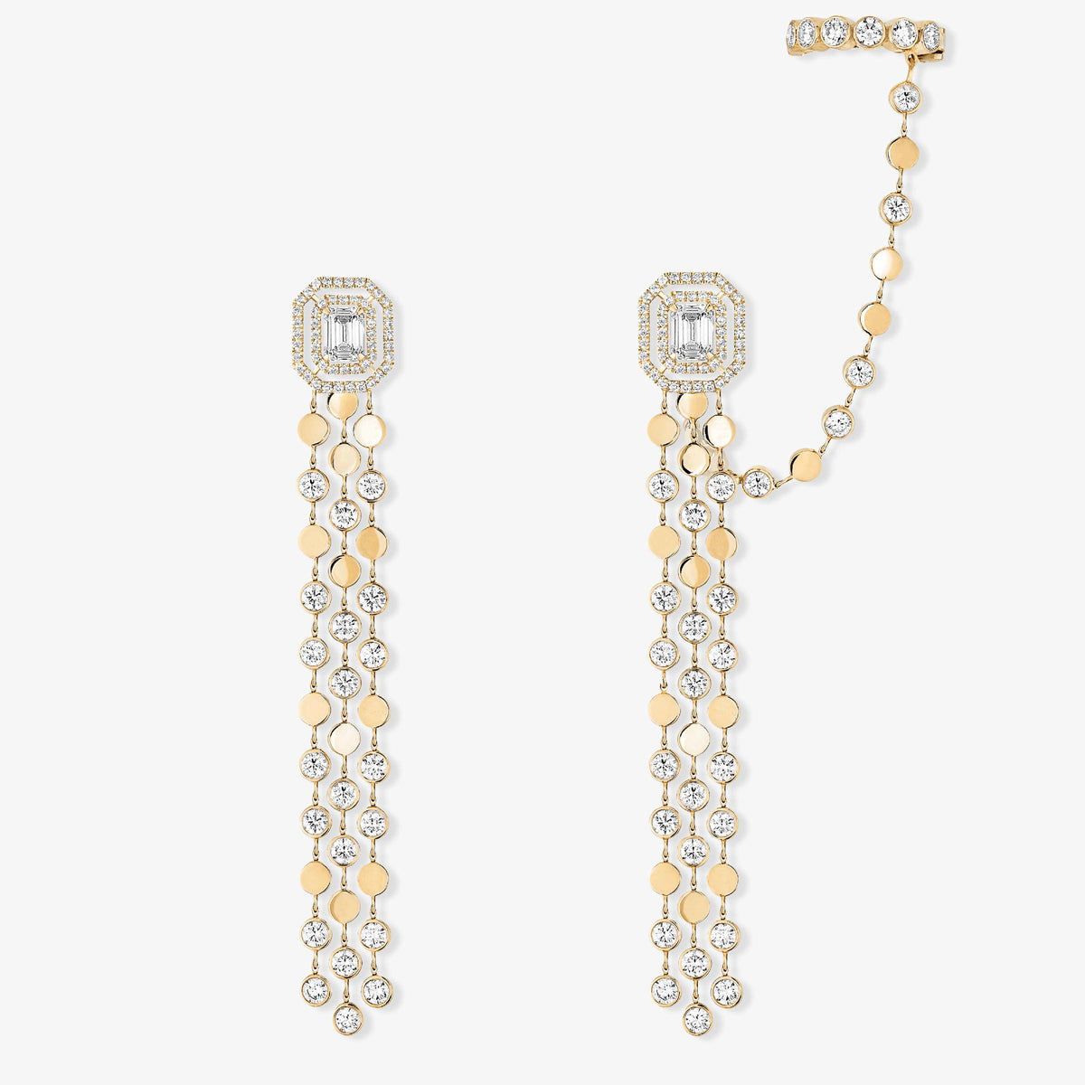 Messika Jewelry - D-Vibes 18K Yellow Gold Multi-Row Diamond Earrings | Manfredi Jewels