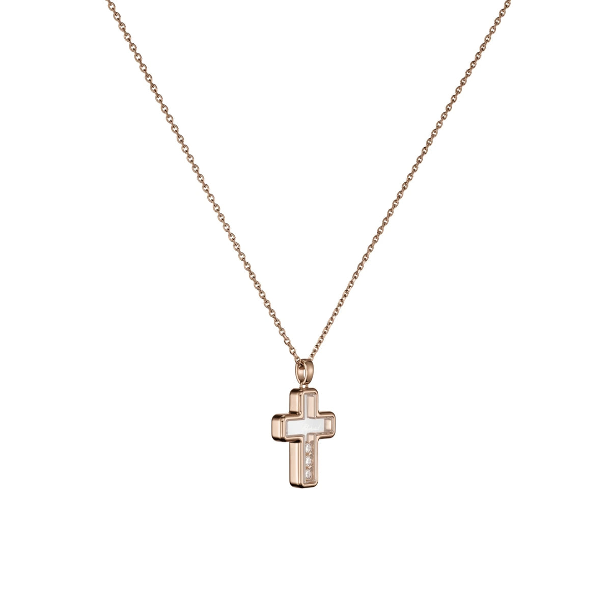 Chopard Jewelry - Happy Diamonds Ethical Rose Gold Diamonds Cross Pendant Necklace | Manfredi Jewels