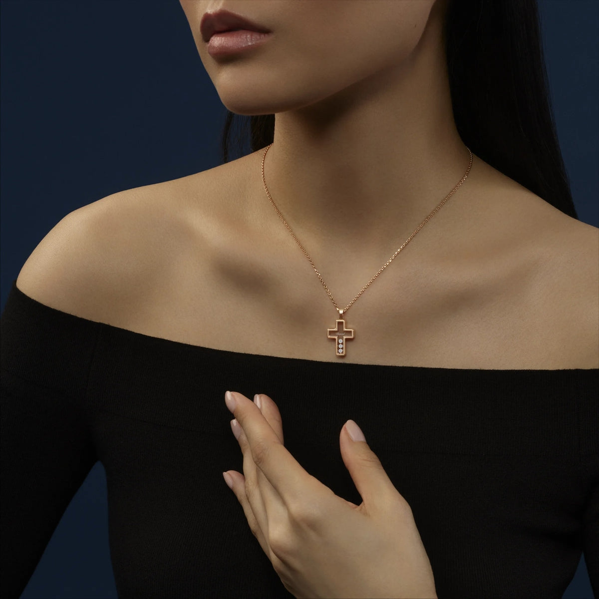 Chopard Jewelry - Happy Diamonds Ethical Rose Gold Diamonds Cross Pendant Necklace | Manfredi Jewels