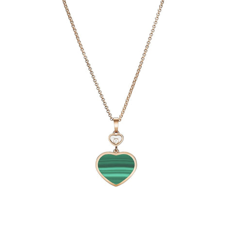 Happy Hearts Ethical Rose Gold Diamond Malachite Pendant Necklace