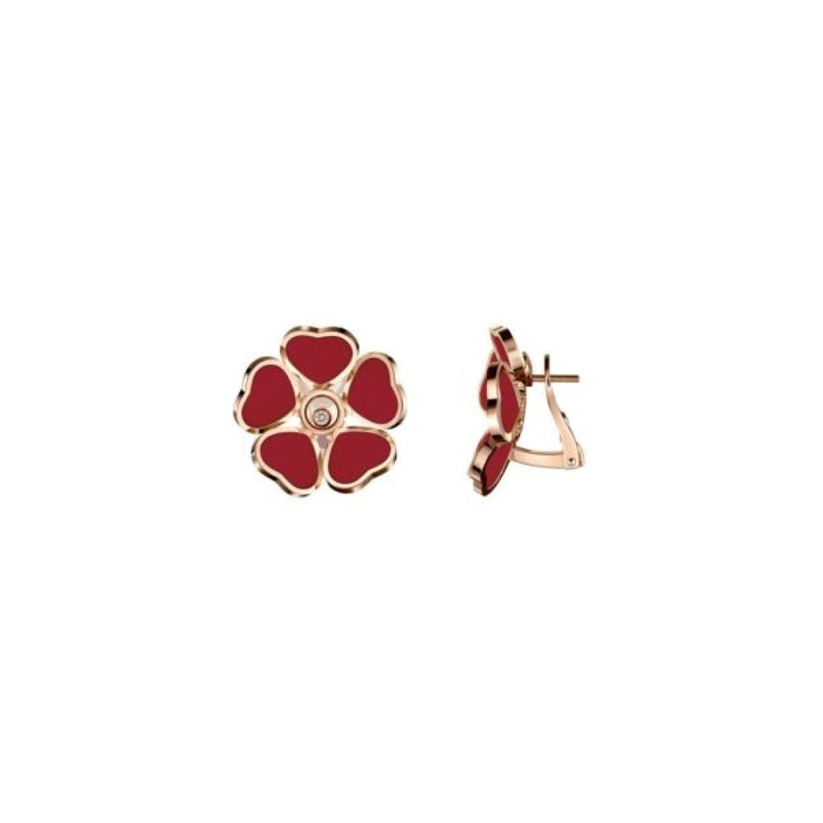 Chopard Jewelry - Happy Hearts Flowers Ethical Rose Gold Carnelian Diamond Earrings | Manfredi Jewels