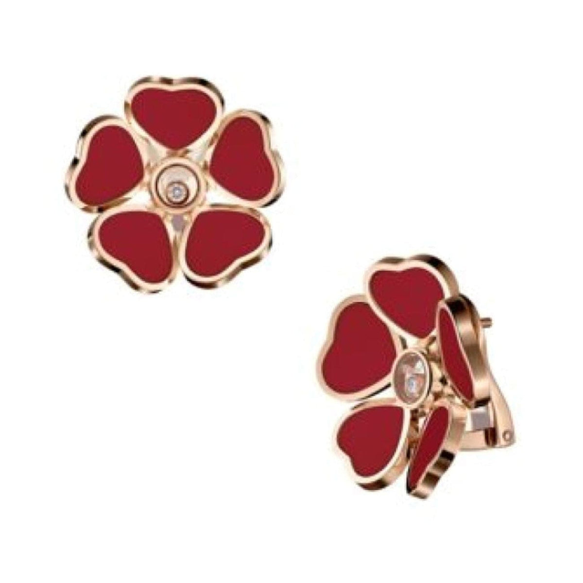 Chopard Jewelry - Happy Hearts Flowers Ethical Rose Gold Carnelian Diamond Earrings | Manfredi Jewels