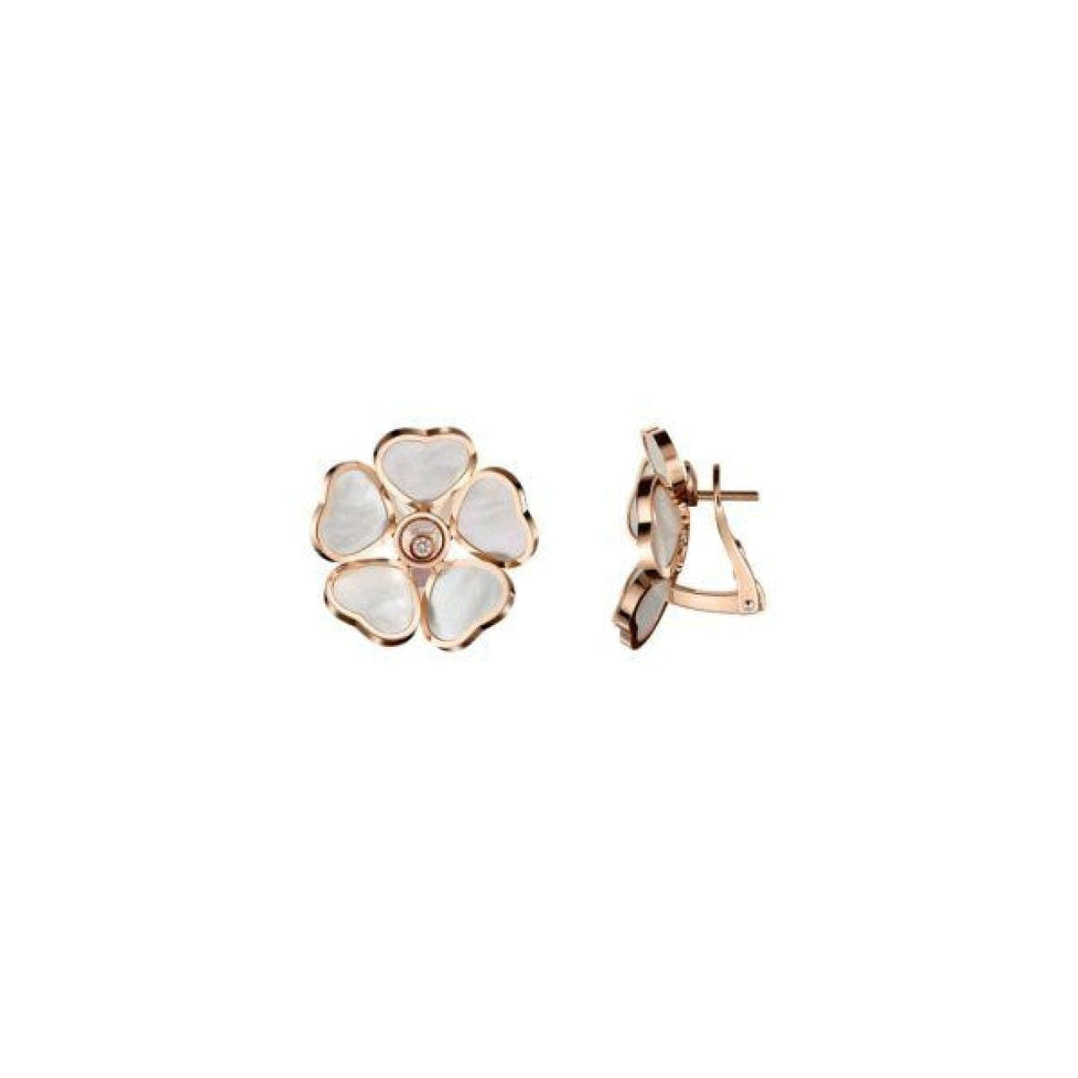 Chopard Jewelry - Happy Hearts Flowers Ethical Rose Gold Diamonds Mother of Pearl Earrings | Manfredi Jewels