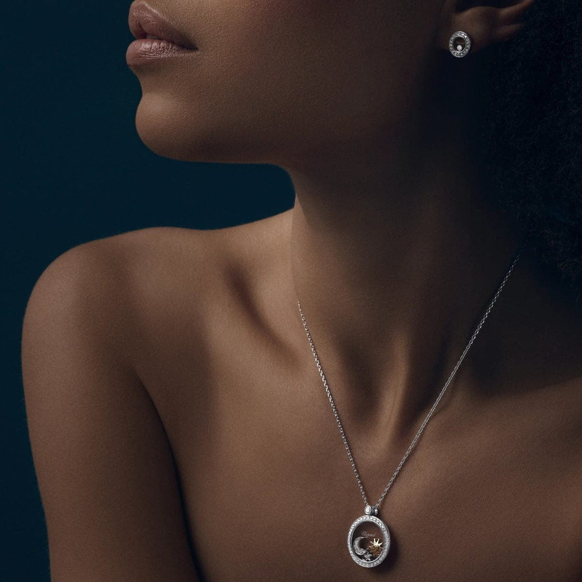 Chopard Jewelry - Happy Sun Moon And Stars Ethical White Gold Diamonds Pendant Necklace | Manfredi Jewels