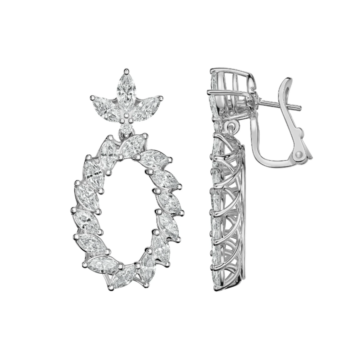 Chopard Jewelry - L’Heure Du Diamant Marquise Ethical White Gold Dangling Diamond Pavé Earrings | Manfredi Jewels