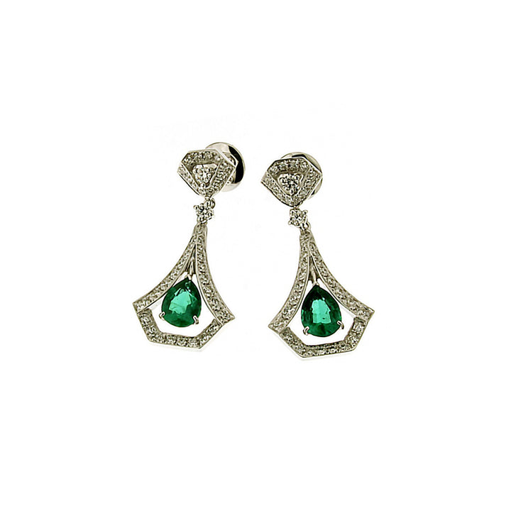 Crivelli Jewelry - 18kt White Gold Diamond and Emerald Earrings | Manfredi Jewels