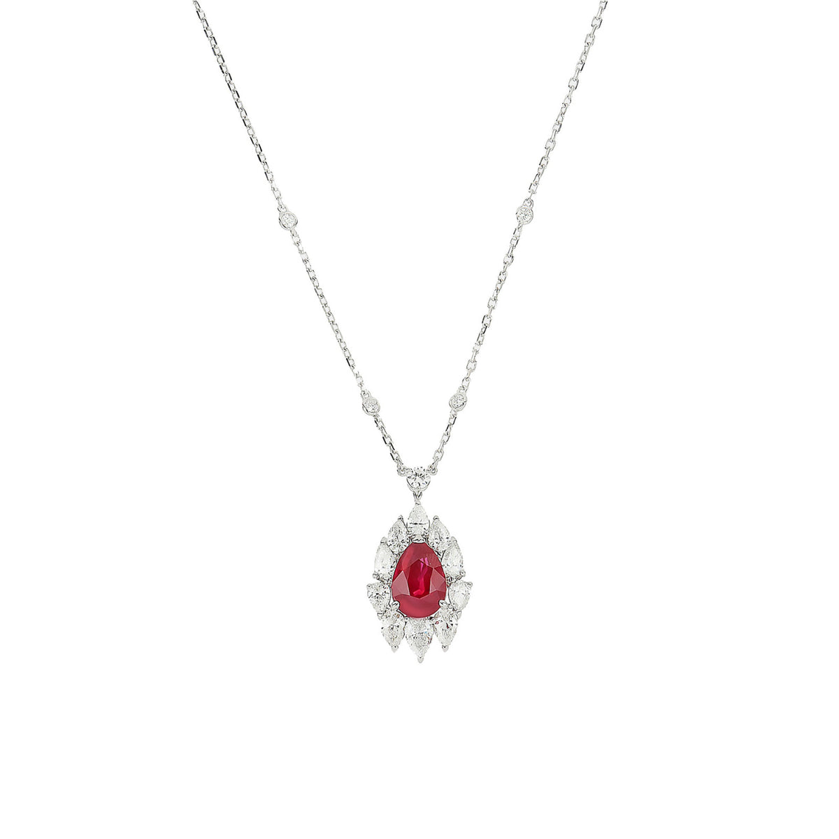 Crivelli Jewelry - 18kt White Gold Pink Sapphire Diamond Necklace | Manfredi Jewels