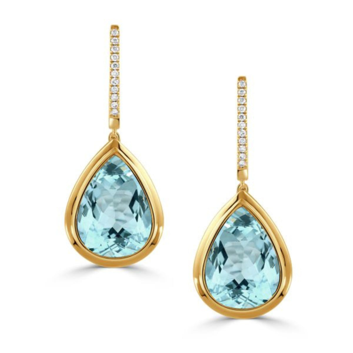 Doves Jewelry - Sky Blue 18K Yellow Gold Topaz Diamond Set Hoop Drop Earrings | Manfredi Jewels