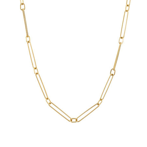 Stretch 18K Yellow Gold Paper Clip Mixed Links Chain Necklace