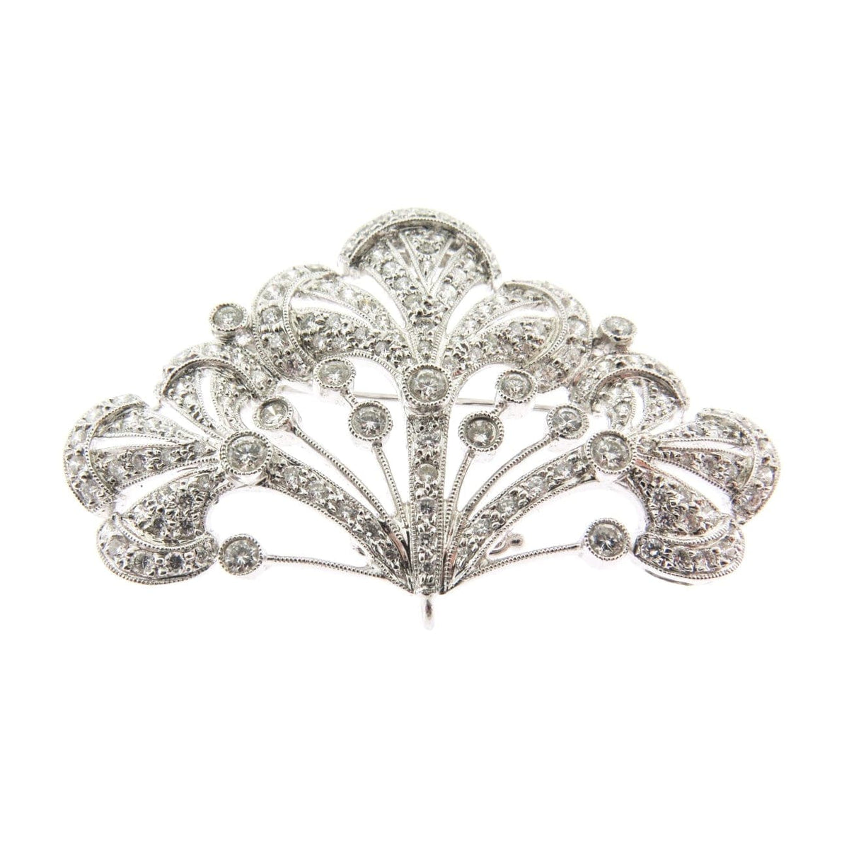 Estate Jewelry Estate Jewelry - 18K White Gold Open Filigree Diamond Brooch | Manfredi Jewels