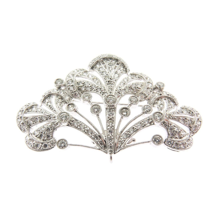 Estate Jewelry Estate Jewelry - 18K White Gold Open Filigree Diamond Brooch | Manfredi Jewels