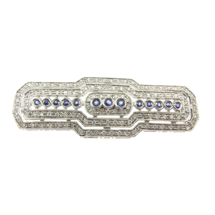 Estate Jewelry Estate Jewelry - 18K White Gold Sapphire & Diamond Bar Brooch | Manfredi Jewels