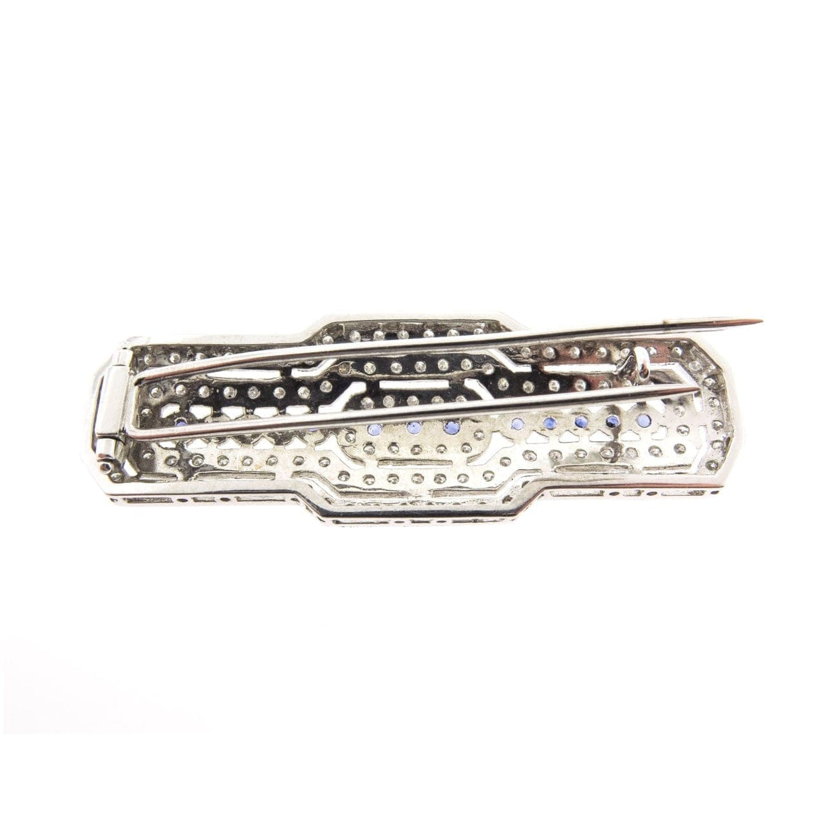Estate Jewelry Estate Jewelry - 18K White Gold Sapphire & Diamond Bar Brooch | Manfredi Jewels