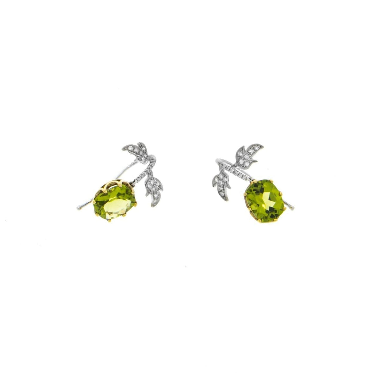 Estate Jewelry Estate Jewelry - 18K Yellow and White Gold Peridot Pavè Diamond Leaf Earrings | Manfredi Jewels