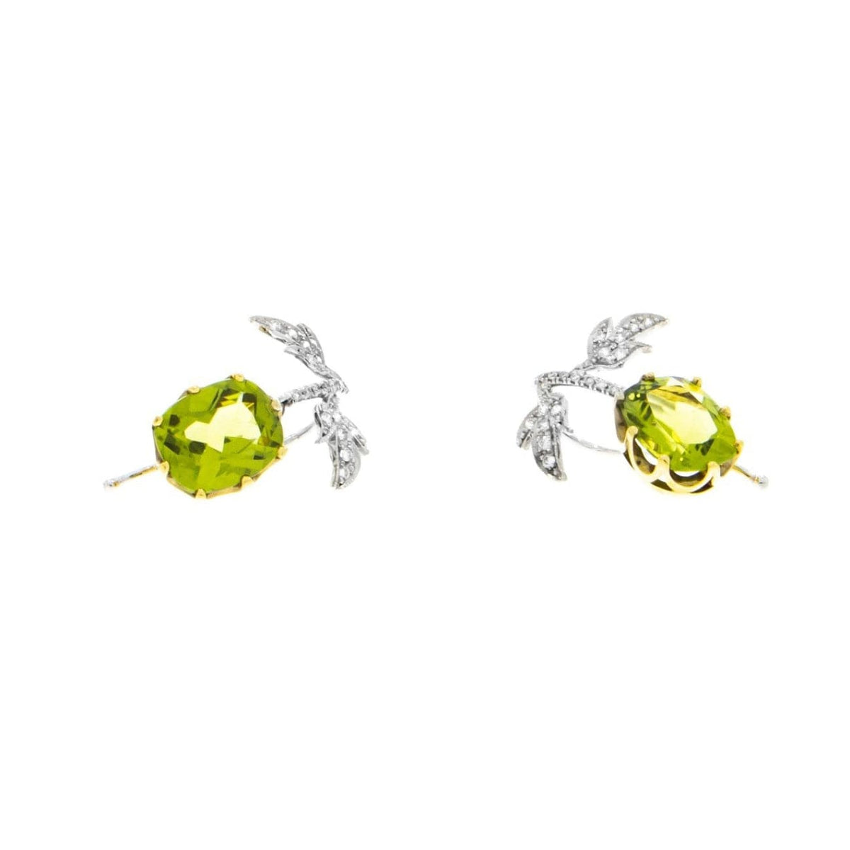 Estate Jewelry Estate Jewelry - 18K Yellow and White Gold Peridot Pavè Diamond Leaf Earrings | Manfredi Jewels