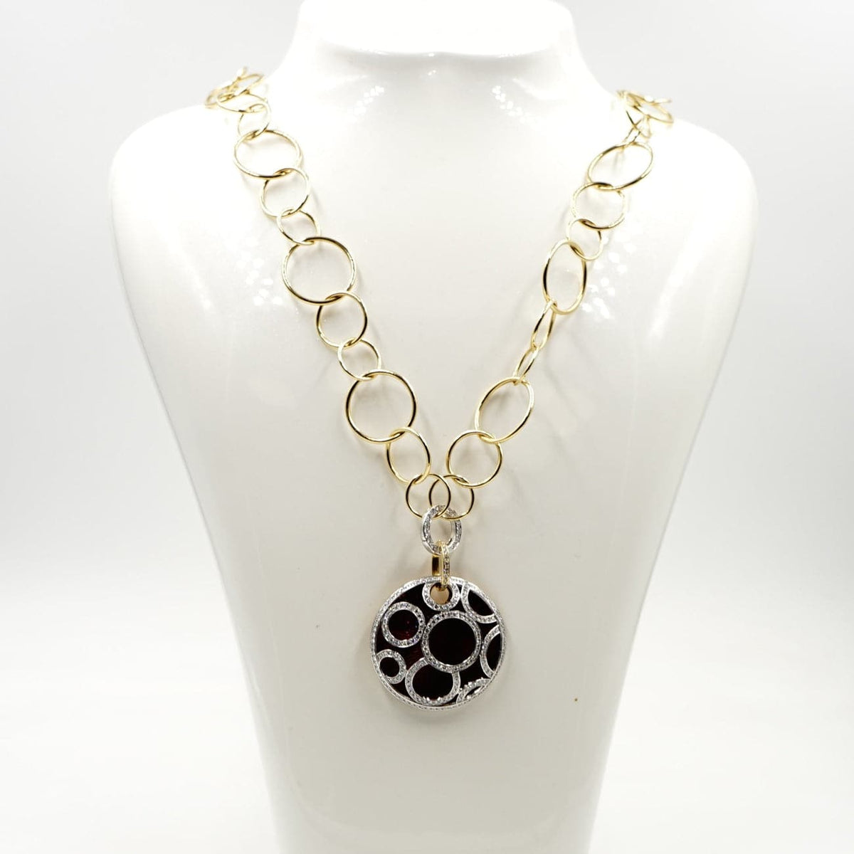 Estate Jewelry Estate Jewelry - 18K Yellow and White Gold Red Enamel and Pavè Diamond Pendant Necklace | Manfredi Jewels