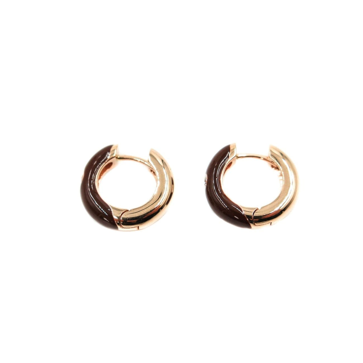 Estate Jewelry Estate Jewelry - 18K Yellow Gold Chocolate Brown Enamel Diamond Hoop Earrings | Manfredi Jewels