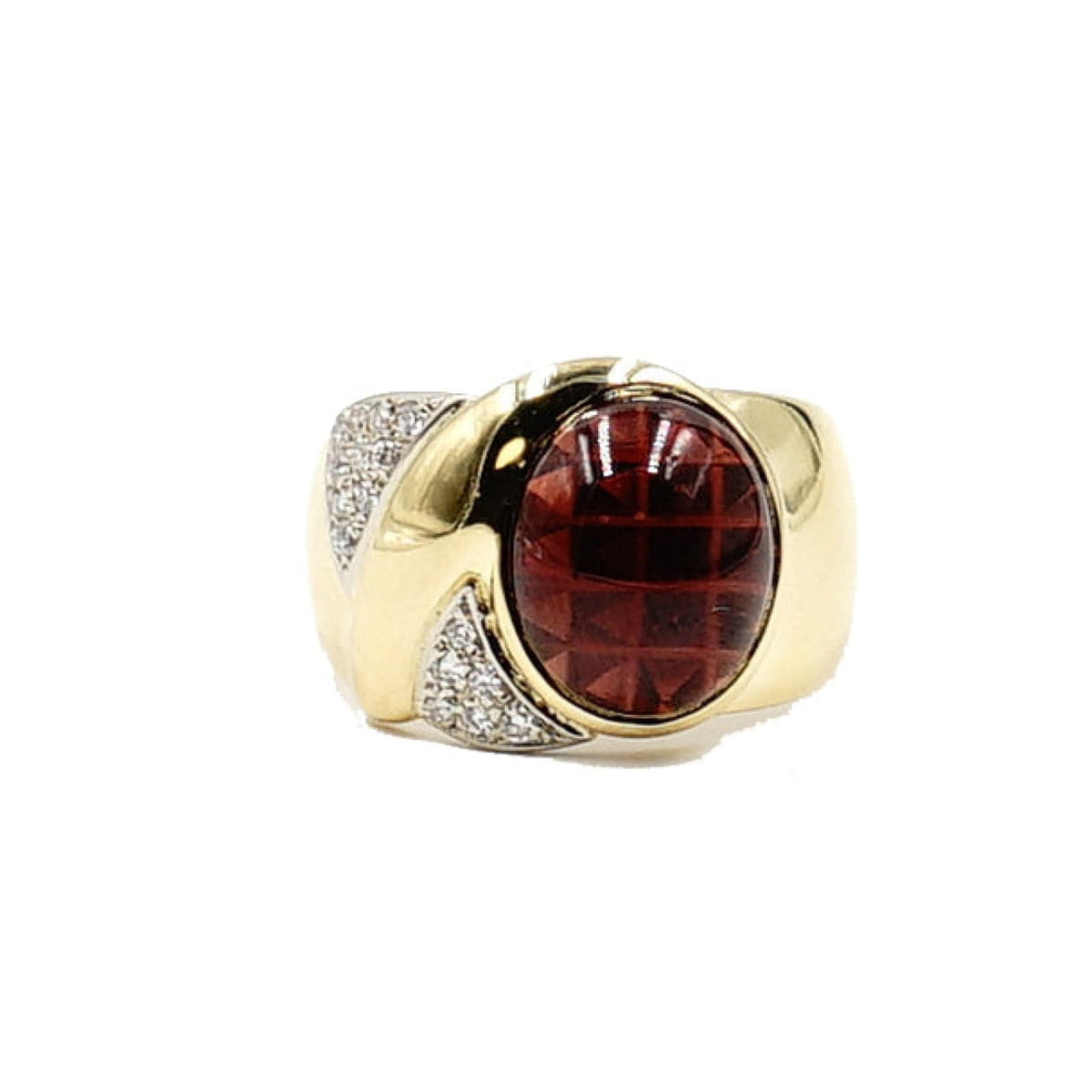 Estate Jewelry Estate Jewelry - 18k Yellow Gold Oval Rhodolite Diamond Ring | Manfredi Jewels
