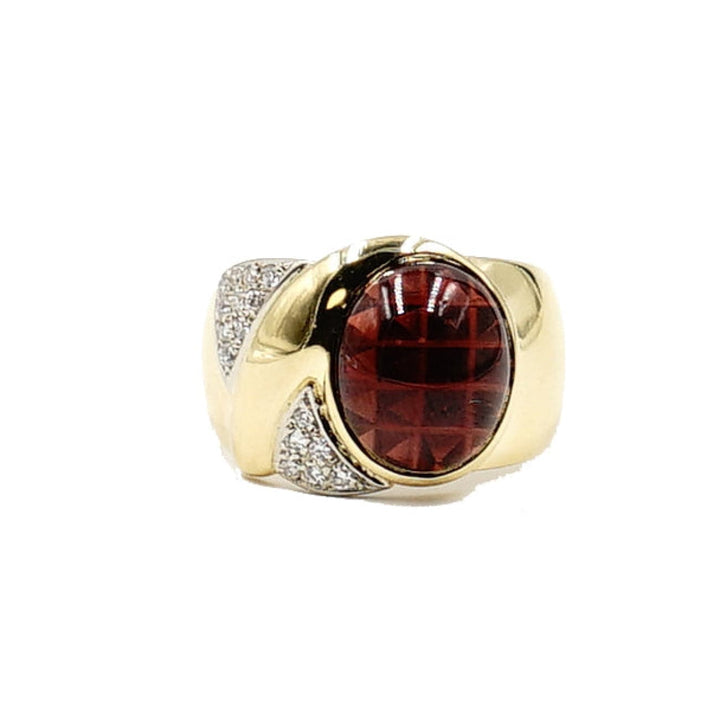 Estate Jewelry Estate Jewelry - 18k Yellow Gold Oval Rhodolite Diamond Ring | Manfredi Jewels