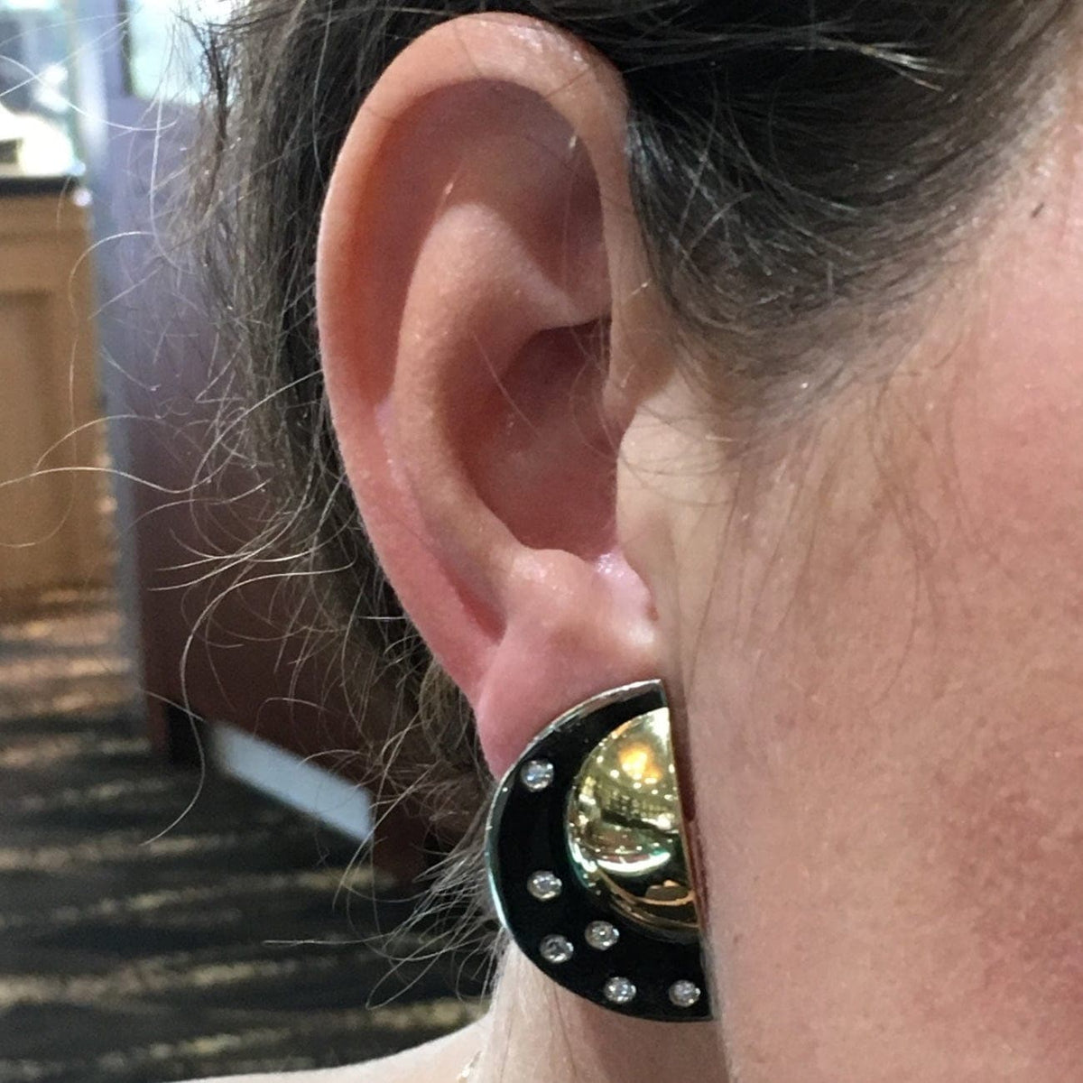Estate Jewelry Estate Jewelry - Manfredi 18K Yellow and White Gold Half Moon Diamond Earrings | Manfredi Jewels