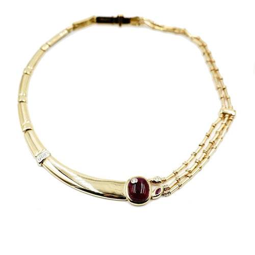 Estate Jewelry - Manfredi 18K Yellow Gold Pink Tourmaline and Diamond Necklace | Jewels