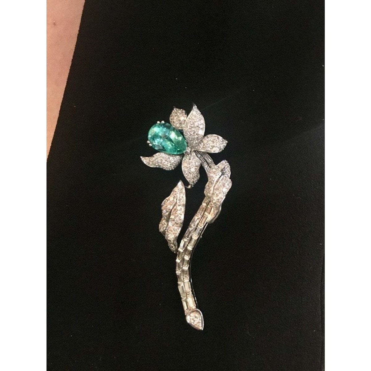 Estate Jewelry Estate Jewelry - Platinum Beryl and Diamond Flower Brooch | Manfredi Jewels