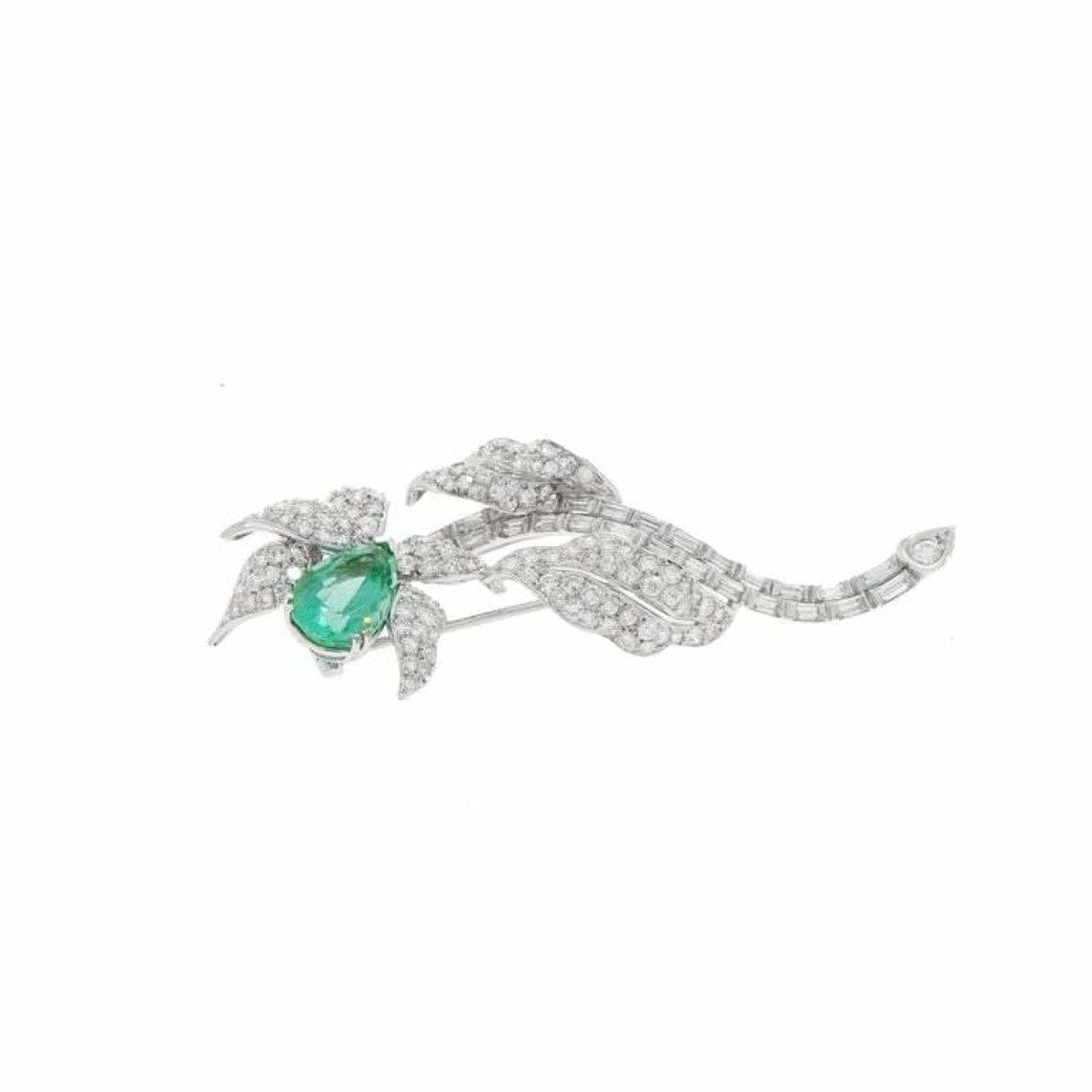 Estate Jewelry Estate Jewelry - Platinum Beryl and Diamond Flower Brooch | Manfredi Jewels