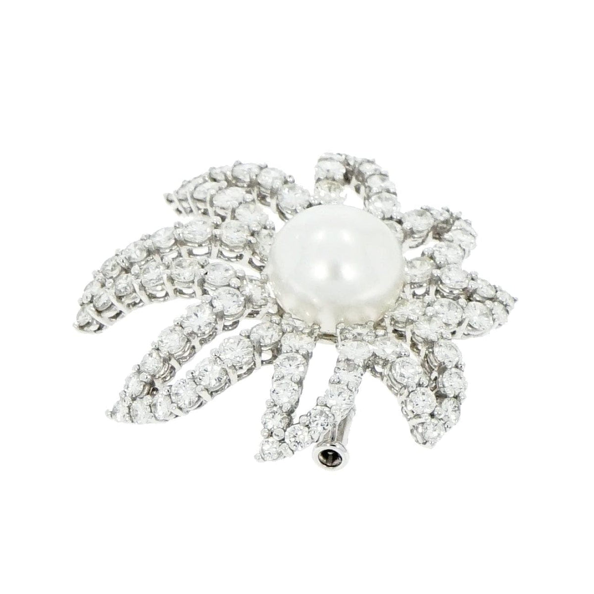 Estate Jewelry Estate Jewelry - Platinum Diamond & Cultured Pearl Floral Brooch | Manfredi Jewels