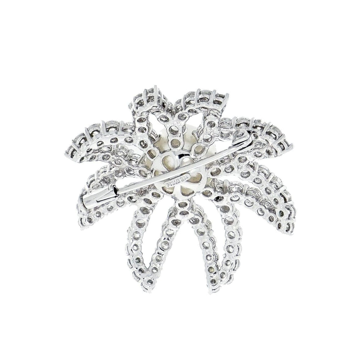 Estate Jewelry Estate Jewelry - Platinum Diamond & Cultured Pearl Floral Brooch | Manfredi Jewels