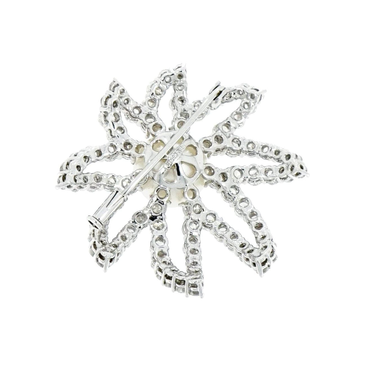 Estate Jewelry Estate Jewelry - Platinum Diamond & Cultured Pearl Floral Brooch | Manfredi Jewels
