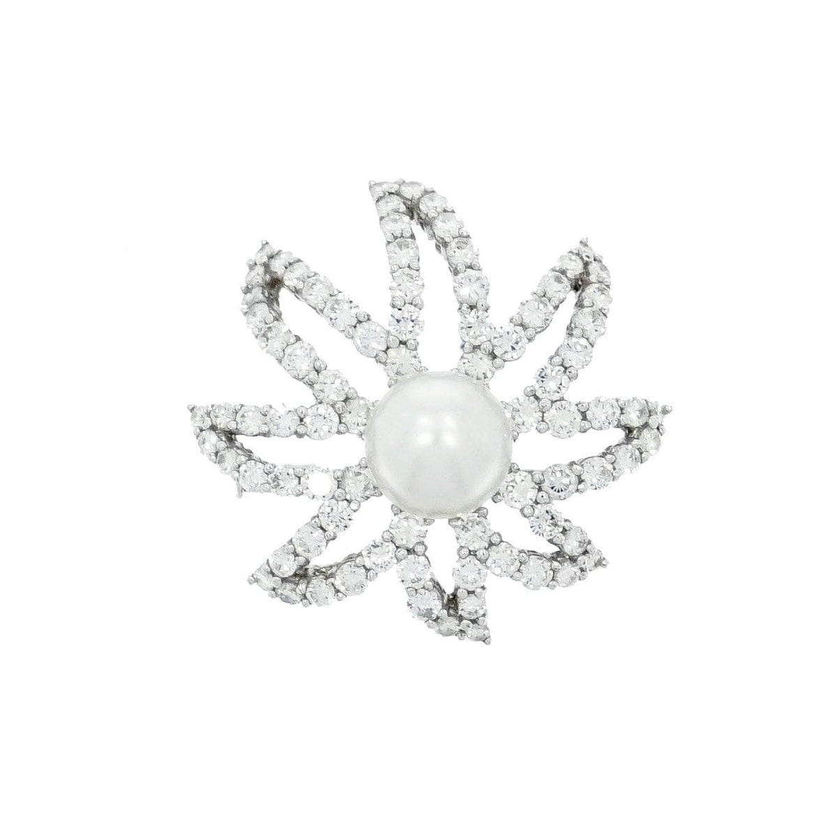 Estate Jewelry Estate Jewelry - Platinum Diamond & Cultured Pearl Floral Brooch | Manfredi Jewels