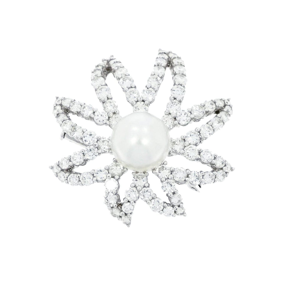 Estate Jewelry Estate Jewelry - Platinum Diamond & Cultured Pearl Floral Brooch | Manfredi Jewels