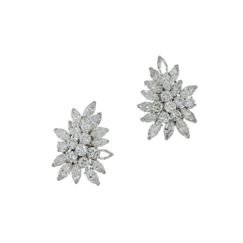 Estate Jewelry - Van Cleef & Arpels Platinum Diamond Cluster Clip Earrings | Manfredi Jewels