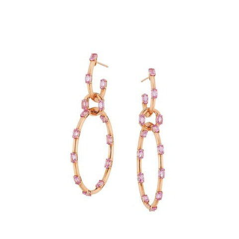 Dolce 18K Rose Gold Pink Sapphires Hoop Drop Earrings
