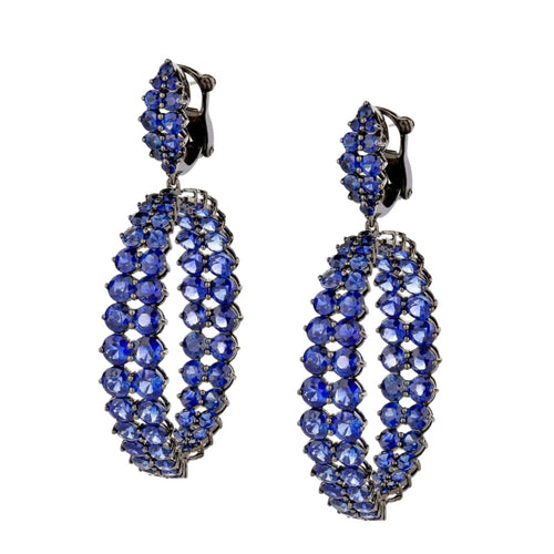 Etho Maria Jewelry - Gemini 18K Blackened White Gold Blue Sapphire Hoop Earrings | Manfredi Jewels