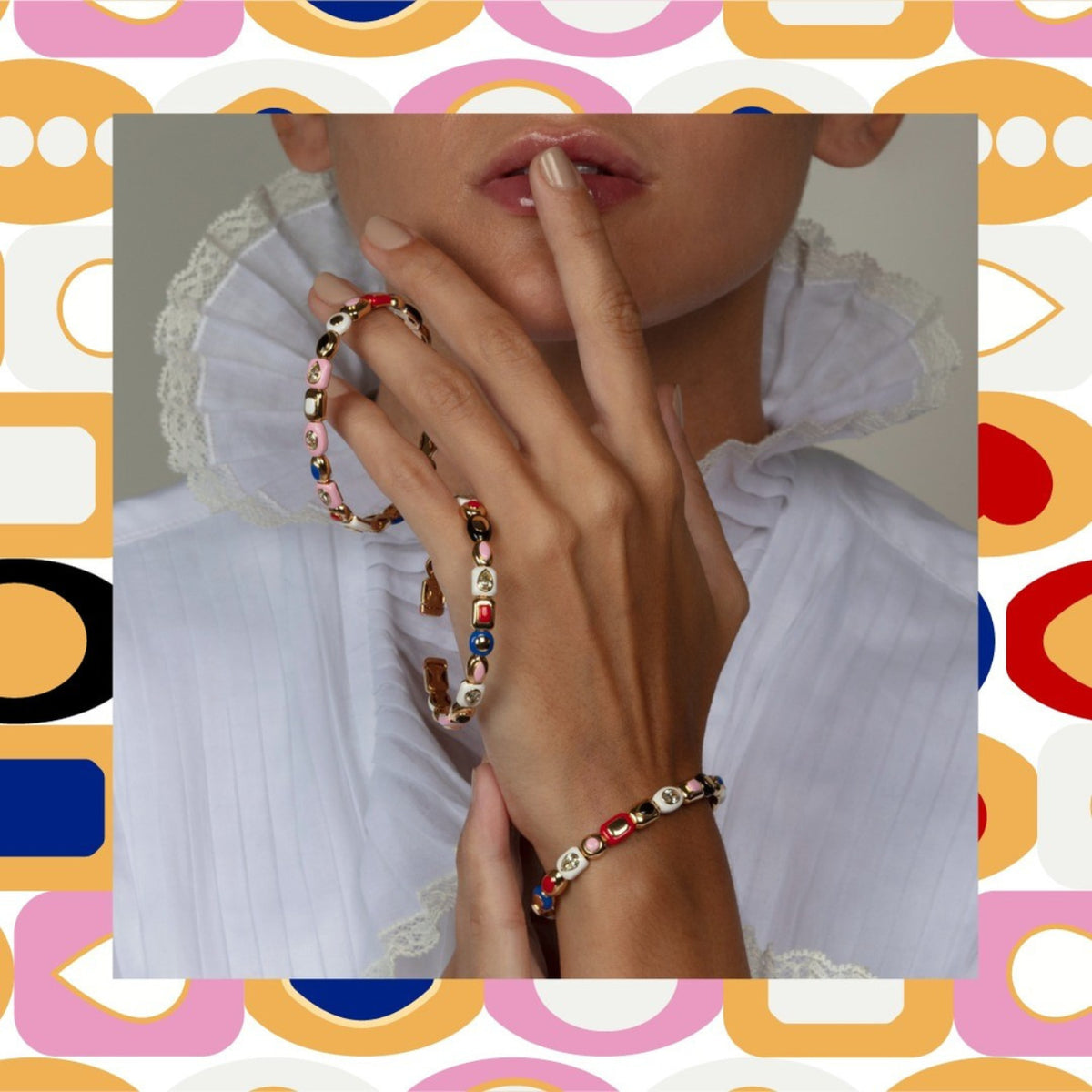 Etho Maria Jewelry - Harlequin 18K Yellow Gold One Yellow Diamond Station & Mixed Color Ceramic Bangle Bracelet | Manfredi Jewels