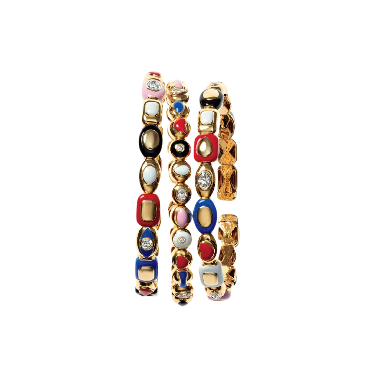 Etho Maria Jewelry - Harlequin 18K Yellow Gold One Yellow Diamond Station & Mixed Color Ceramic Bangle Bracelet | Manfredi Jewels