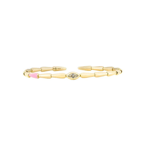 Noble 18K Yellow Gold Brown Diamond and Pink Ceramic Bangle Bracelet