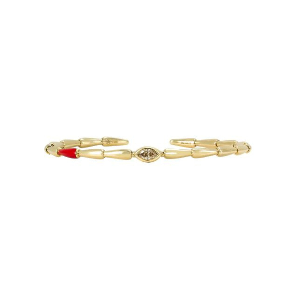 Etho Maria Jewelry - Noble 18K Yellow Gold Brown Diamond and Red Ceramic Bangle Bracelet | Manfredi Jewels