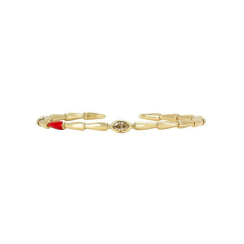 Noble 18K Yellow Gold Brown Diamond and Red Ceramic Bangle Bracelet