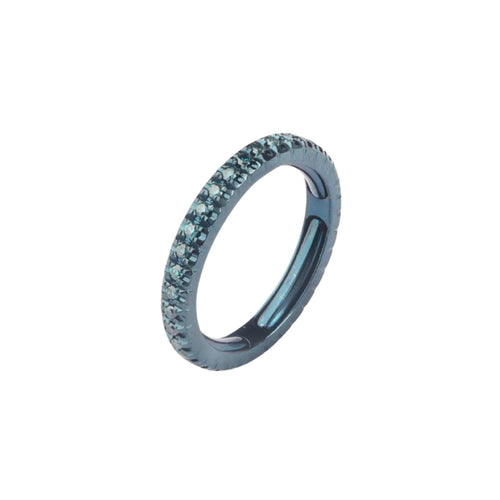 Facet Barcelona Jewelry - Contemporary 14K White Gold Blue Rhodium Treated Enternity Diamond Ring | Manfredi Jewels