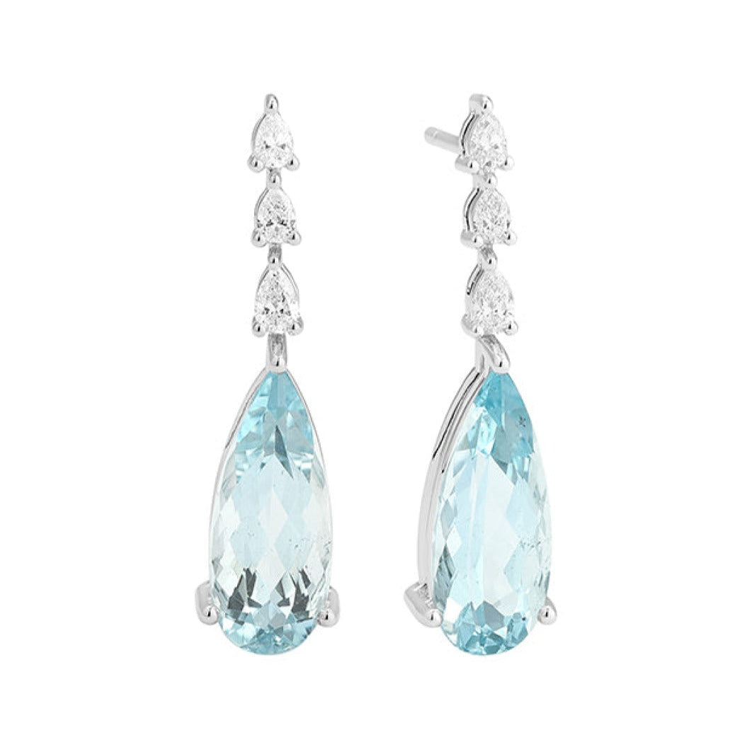 Facet Barcelona Jewelry - Red Carpet 18K White Gold 6.54 ct Aquamarine & Diamond Drop Earrings | Manfredi Jewels