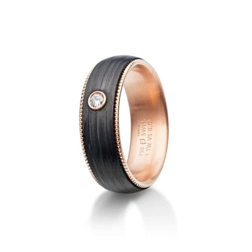 Furrer Jacot Wedding Rings - 18Kt Rose Gold Carbon & 0.04Ct Dia 6Mm Band | Manfredi Jewels