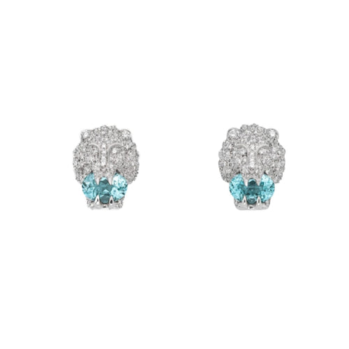 Gucci Jewelry - Lion Head 18K White Gold Aquamarine & Pavé Diamond Earrings | Manfredi Jewels