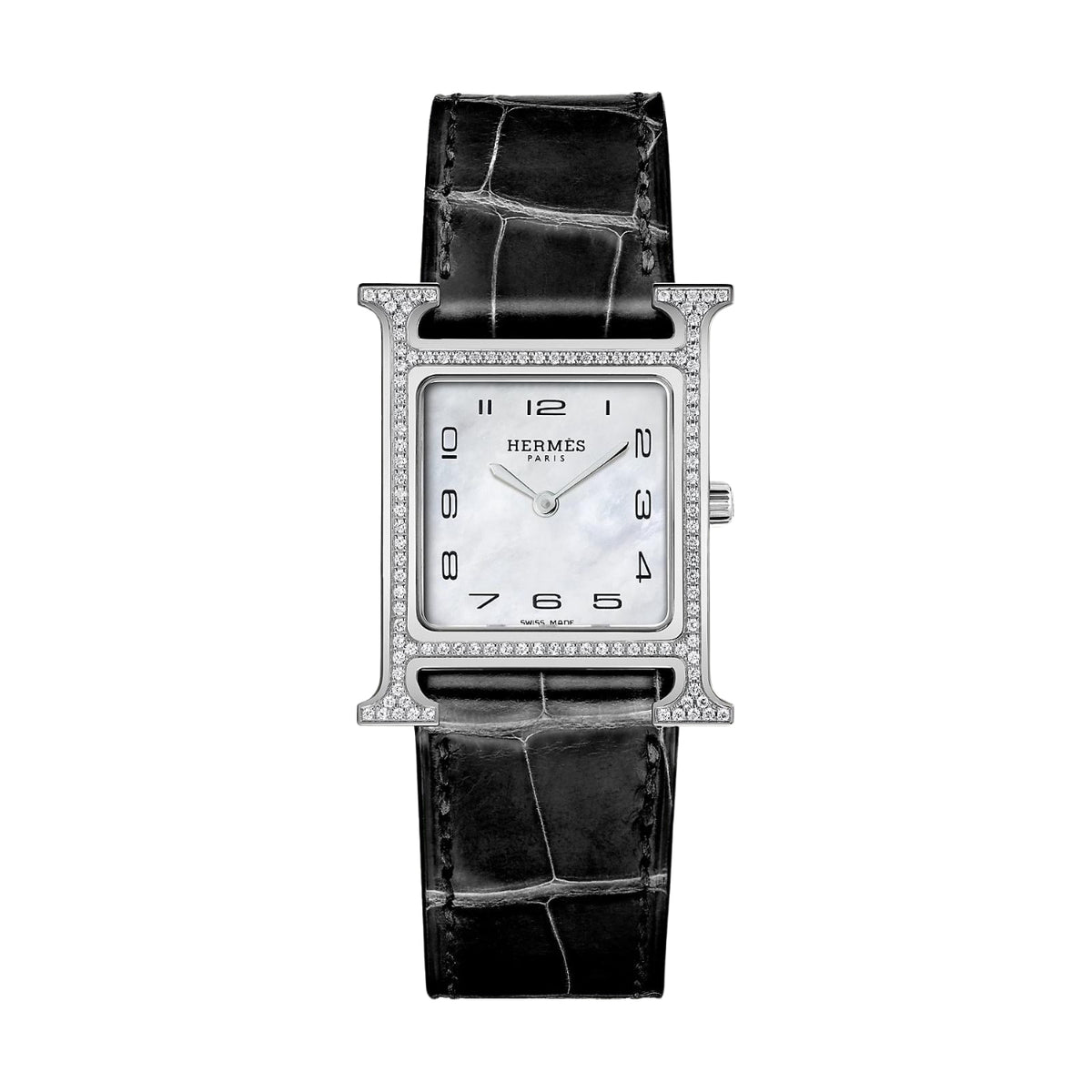 Hermès Watches - HEURE H - MOTHER OF PEARL FEATHER DIAMOND SET MEDIUM WATCH | Manfredi Jewels