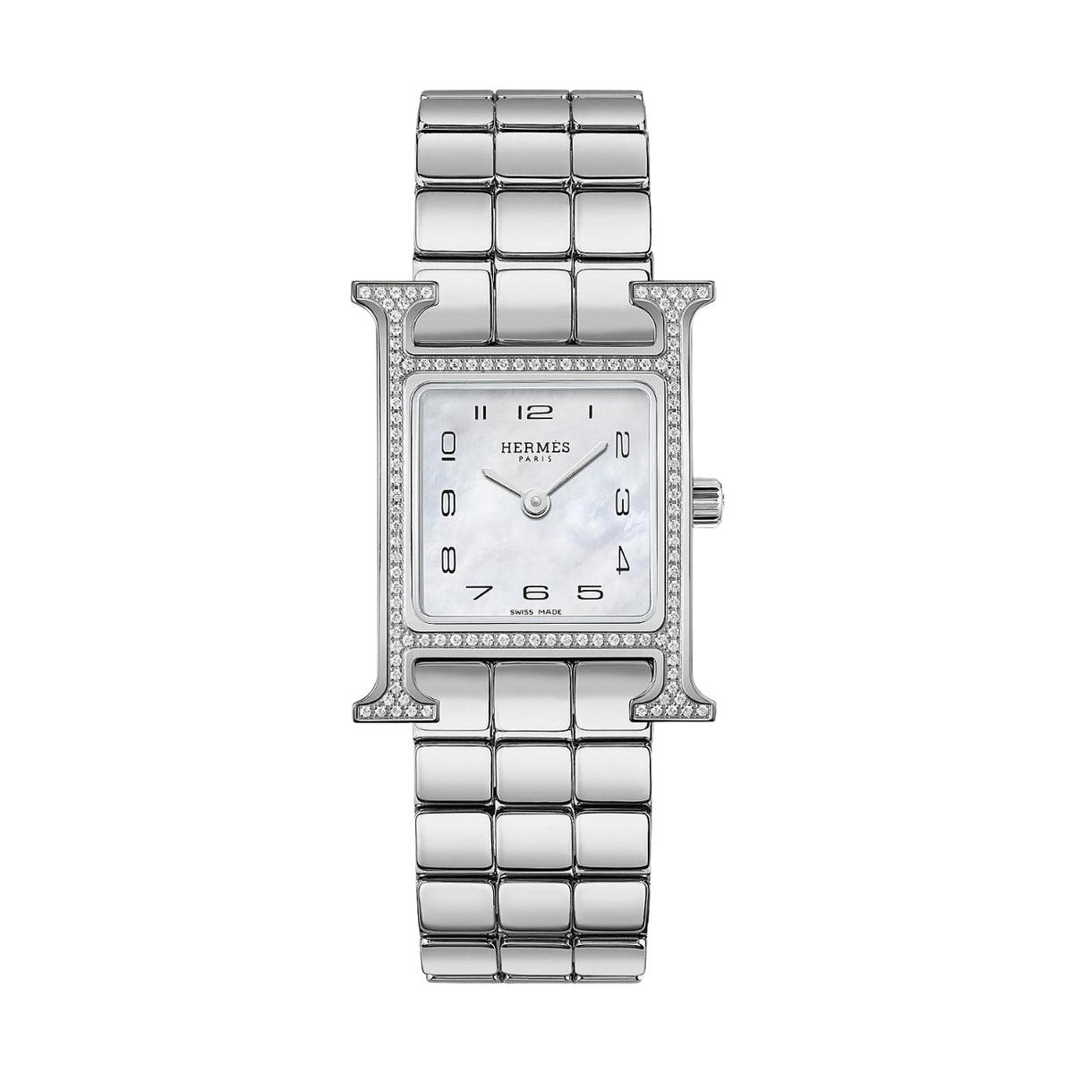 Hermès Watches - HEURE H - MOTHER OF PEARL FEATHER DIAMOND SET SMALL WATCH | Manfredi Jewels