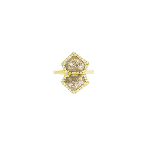 Natural Silver Diamond 18K Yellow Gold Ring