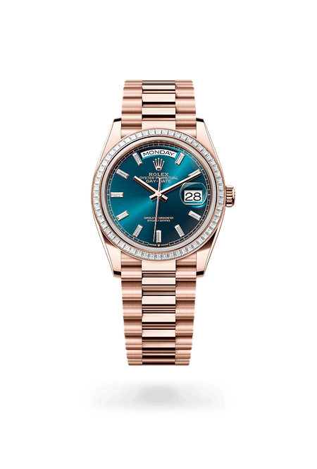 Rolex Day-Date 36 in Everose Gold and Blue-green dial, M128395tbr-0032 | Manfredi Jewels