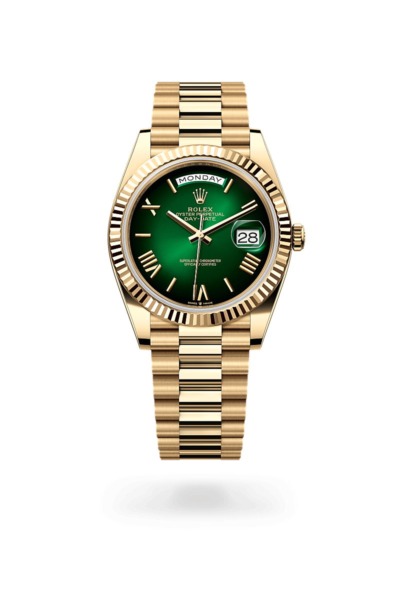 Rolex Day-Date 40 in Yellow Gold and Green ombr̩ Dial, M228238-0069 | Manfredi Jewels