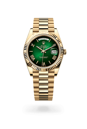 Rolex Day-Date 40 in Yellow Gold and Green ombr̩ Dial, M228238-0069 | Manfredi Jewels
